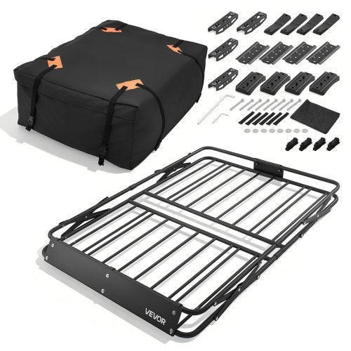 VEVOR Roof Rack Cargo Basket, 1295 x 914 x 102 mm, Heavy Duty Roof Top Carrier Basket with Folding Design, 90.72 kg Capacity, All-Weather Easy-Install Car Top Luggage Holder, Universal for SUV Truck