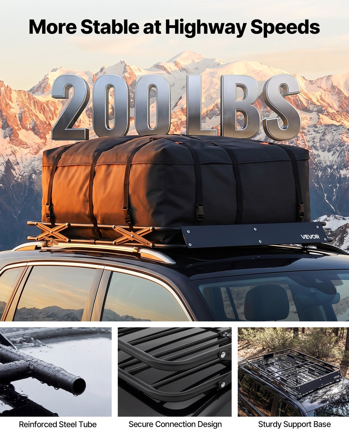 VEVOR Roof Rack Cargo Basket, 1295 x 914 x 102 mm, Heavy Duty Roof Top Carrier Basket with Folding Design, 90.72 kg Capacity, All-Weather Easy-Install Car Top Luggage Holder, Universal for SUV Truck