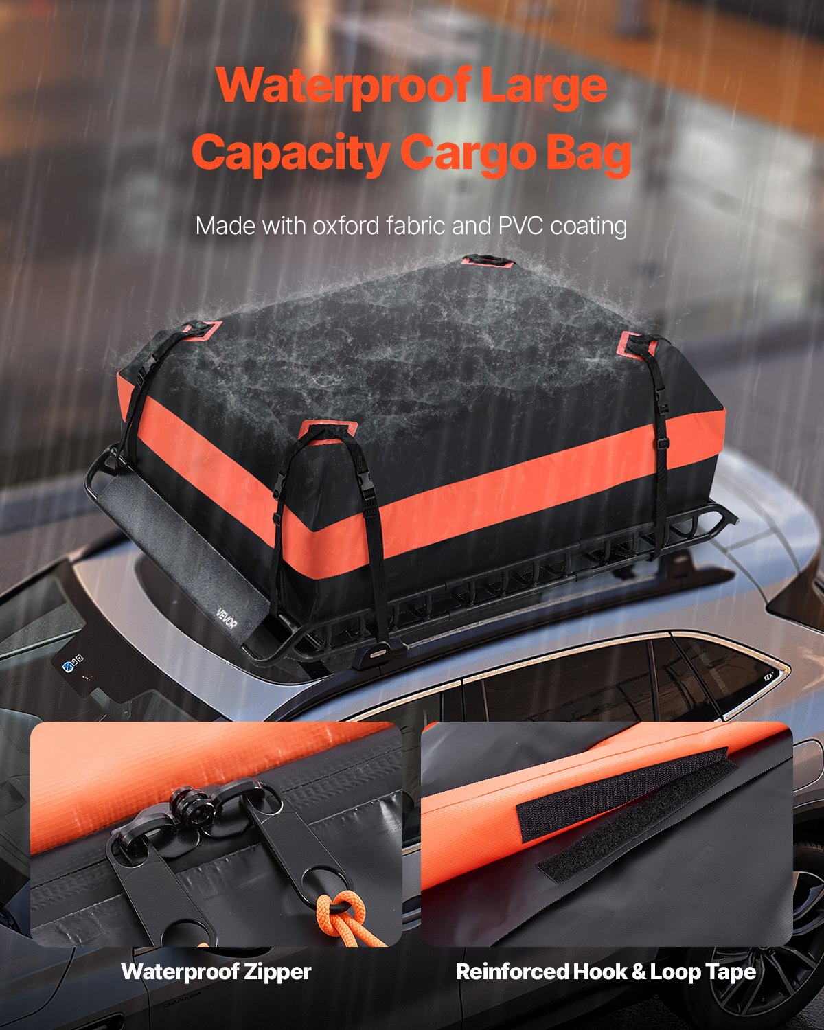 VEVOR Roof Rack Basket, 1300 x 910 x 105 mm, Universal Rooftop Cargo Carrier with 44.1 x 34.3 x 10.2 in Cargo Bag, Net, Ratchet Straps, 90.7 kg Max Load Capacity Car Top Luggage Holder, for SUV Car