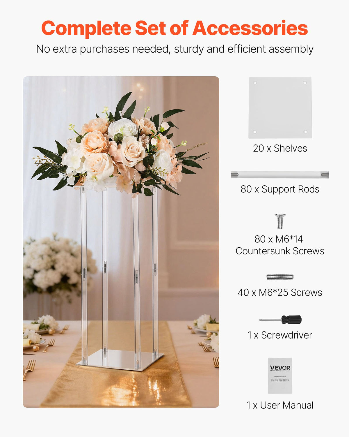VEVOR Wedding Flower Stand, 10PCS 50cm Column Flower Stand, Floral Stands with Acrylic Laminate, Cylindrical Cubic Floral Display Rack for Wedding, Party, Birthday, Home, Centerpiece Stands