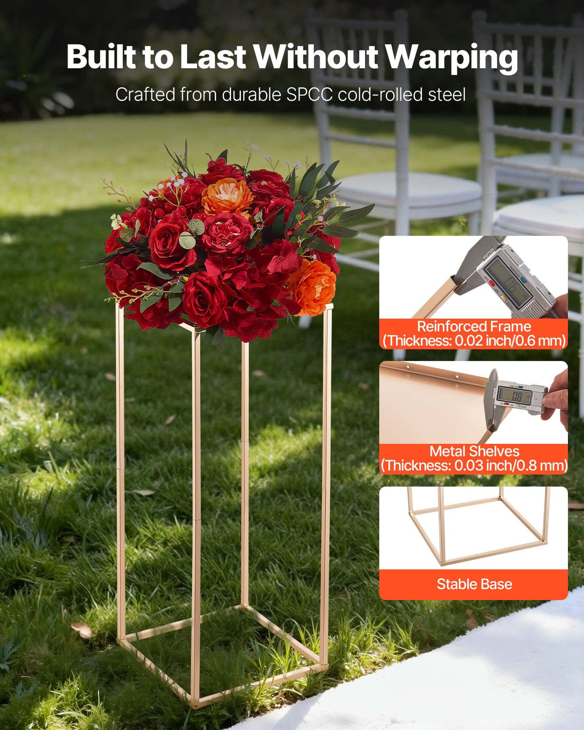 VEVOR Wedding Flower Stand, 10PCS 23.62-inch Column Flower Stand, Floral Stands with Metal Laminate, Rectangular Floral Display Rack for Wedding, Party, Birthday, Home, French Gold Stands