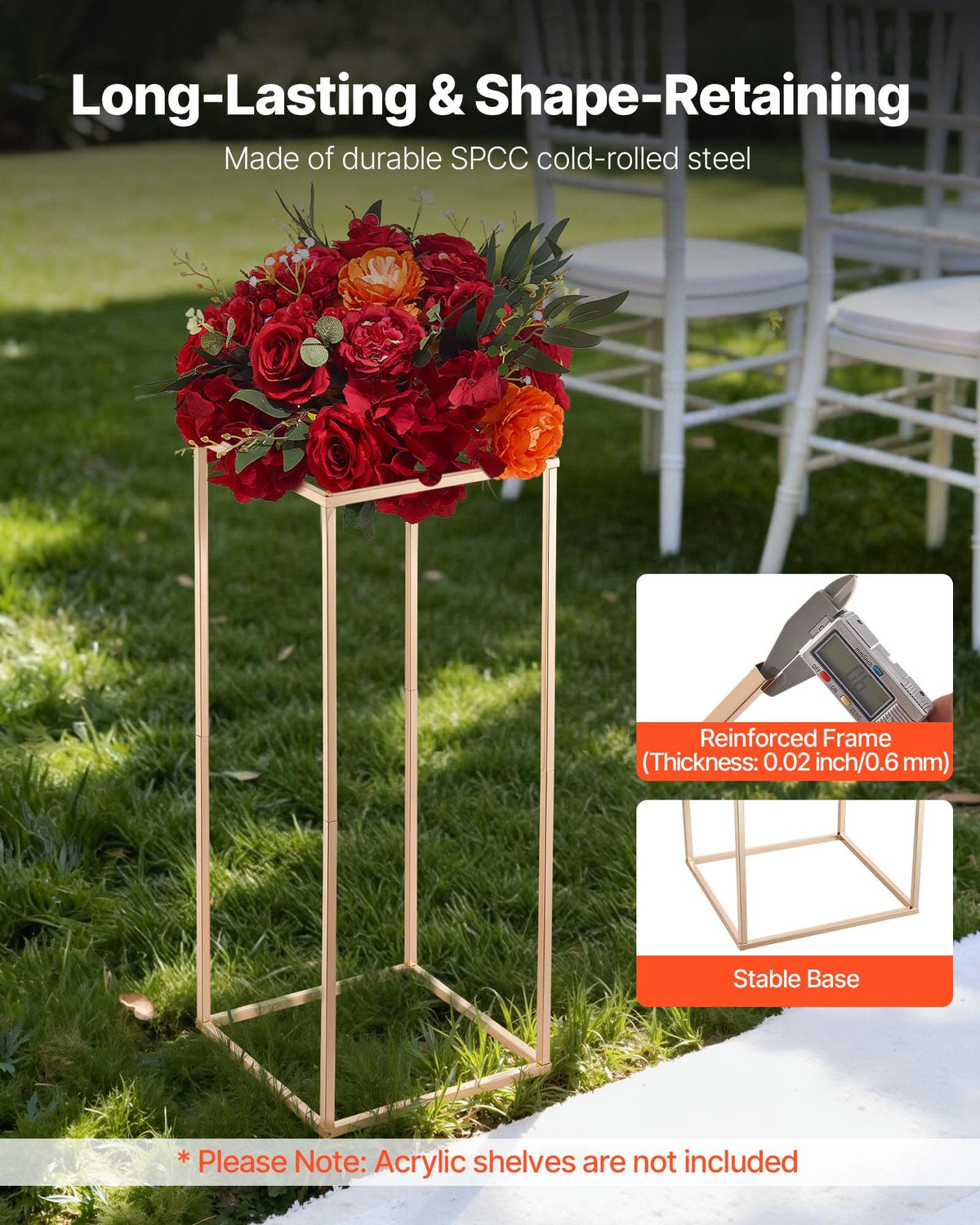 VEVOR Wedding Flower Stand, 10PCS 23.62-inch Column Flower Stand, Floral Stands with Hidden Screw, Rectangular Cubic Floral Display Rack for Wedding, Party, Birthday, Home, French Gold Stands