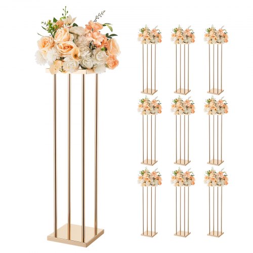 VEVOR Wedding Flower Stand, 10PCS 31.5-inch Column Flower Stand, Floral Stands with Metal Laminate, Cylindrical Cubic Floral Display Rack for Wedding, Party, Birthday, Home, French Gold Stands