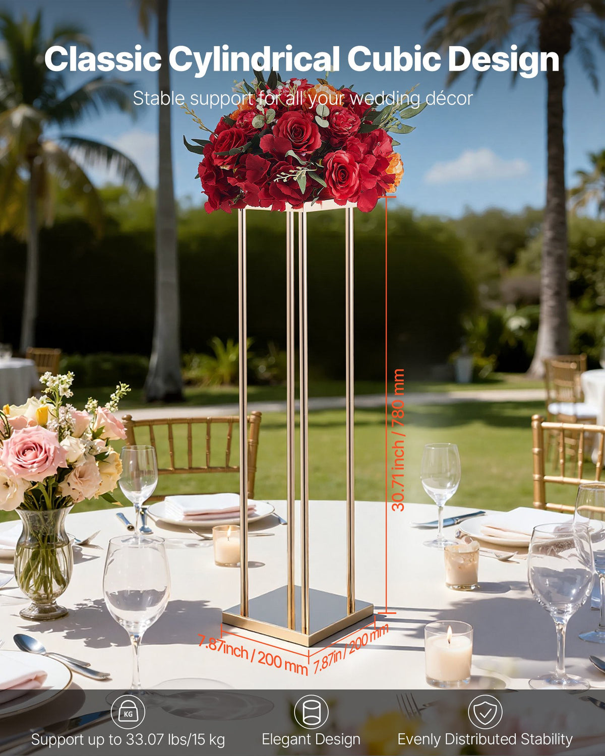 VEVOR Wedding Flower Stand, 10PCS 31.5-inch Column Flower Stand, Floral Stands with Metal Laminate, Cylindrical Cubic Floral Display Rack for Wedding, Party, Birthday, Home, French Gold Stands