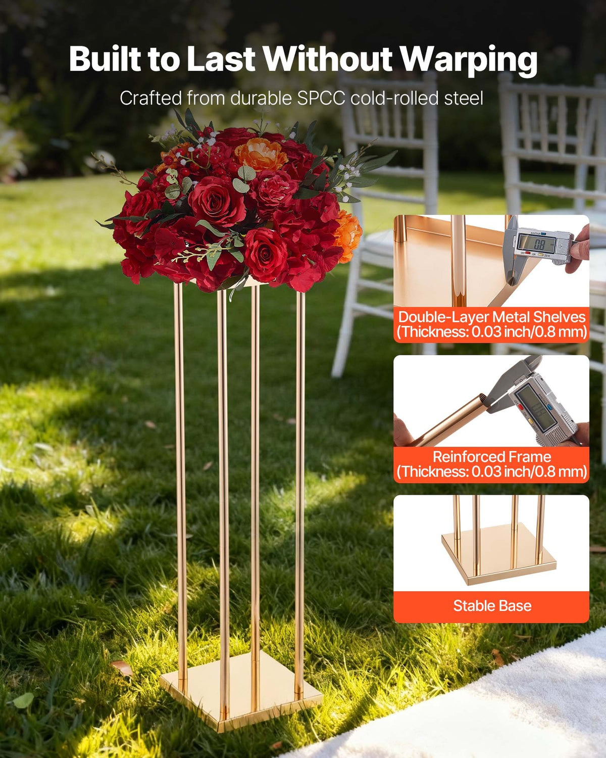 VEVOR Wedding Flower Stand, 10PCS 31.5-inch Column Flower Stand, Floral Stands with Metal Laminate, Cylindrical Cubic Floral Display Rack for Wedding, Party, Birthday, Home, French Gold Stands