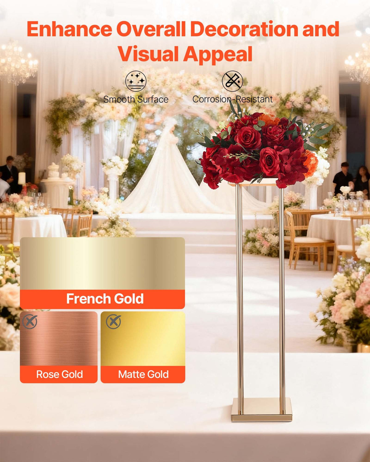 VEVOR Wedding Flower Stand, 10PCS 31.5-inch Column Flower Stand, Floral Stands with Metal Laminate, Cylindrical Cubic Floral Display Rack for Wedding, Party, Birthday, Home, French Gold Stands
