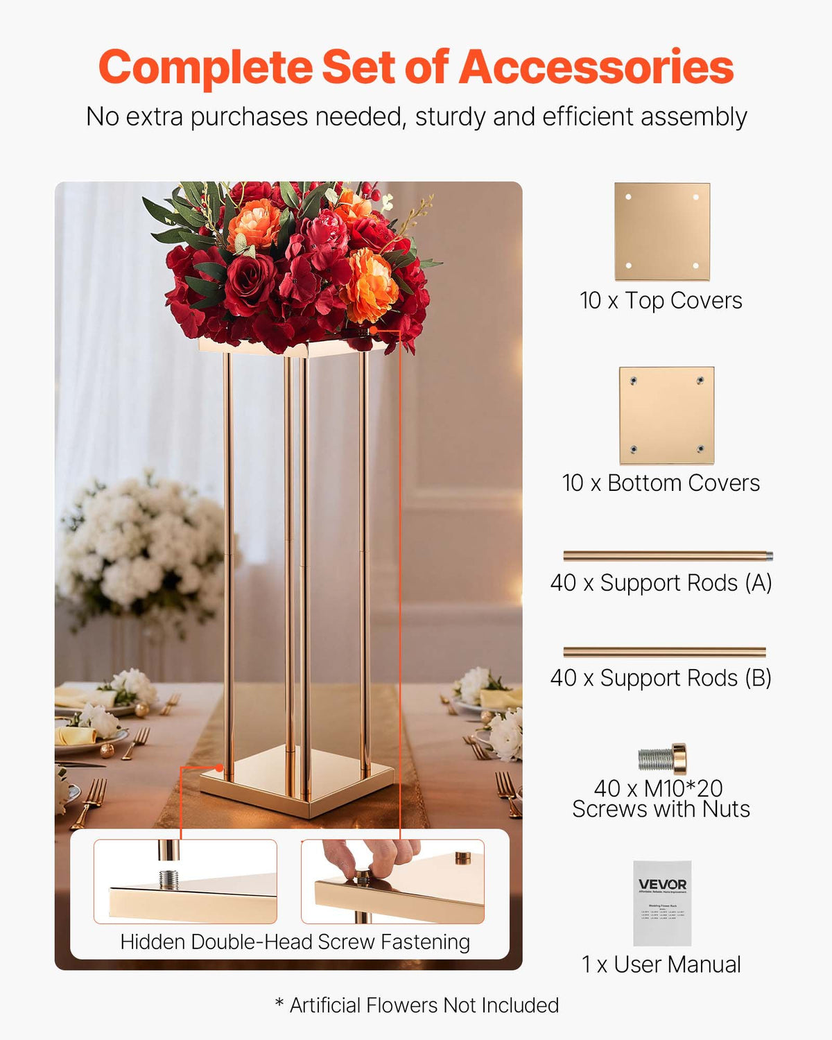 VEVOR Wedding Flower Stand, 10PCS 31.5-inch Column Flower Stand, Floral Stands with Metal Laminate, Cylindrical Cubic Floral Display Rack for Wedding, Party, Birthday, Home, French Gold Stands