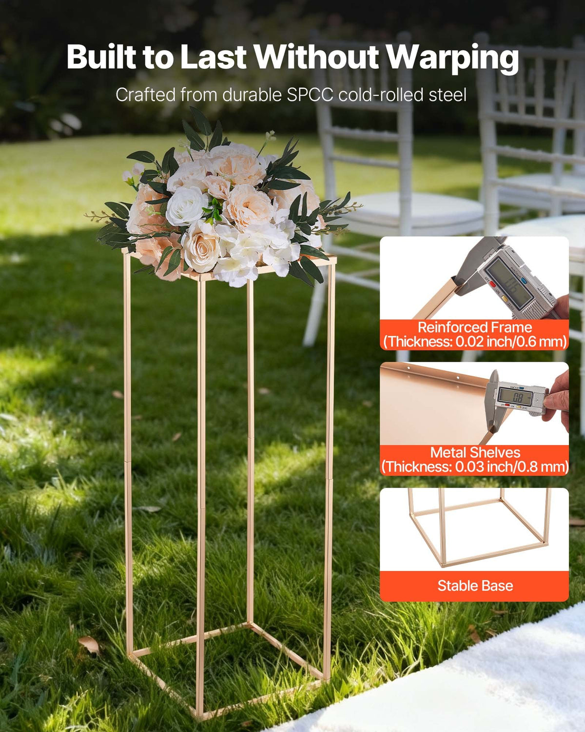 VEVOR Wedding Flower Stand, 10PCS 31.5-inch Column Flower Stand, Floral Stands with Metal Laminate, Rectangular Floral Display Rack for Wedding, Party, Birthday, Home, French Gold Stands