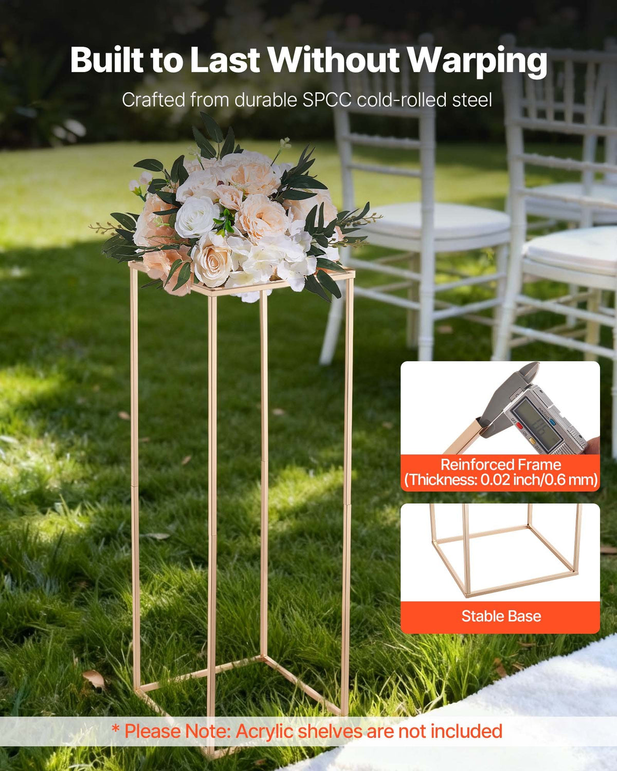 VEVOR Wedding Flower Stand, 10PCS 31.5-inch Column Flower Stand, Floral Stands with Hidden Screw, Rectangular Cubic Floral Display Rack for Wedding, Party, Birthday, Home, French Gold Stands
