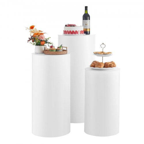VEVOR Wedding Flower Stand, 3PCS 60/75/90cm Round Cylinder Plinth, White Pedestal Stand with PVC Lid, Cylindrical Pedestal Stands for Wedding, Party, Birthday, Art Decor, 15kg Load