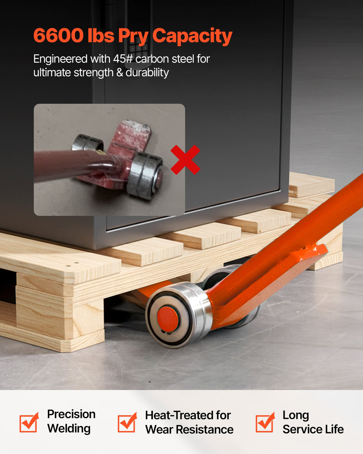 VEVOR Prylever Bar, 2994 kg Weight Capacity, 1.4 m Carbon Steel Handle Lever Dolly, Pry Lever Bar with Wheels for Large Pallets, Heavy Items, Concrete Blocks, Heavy Duty Equipment Handling