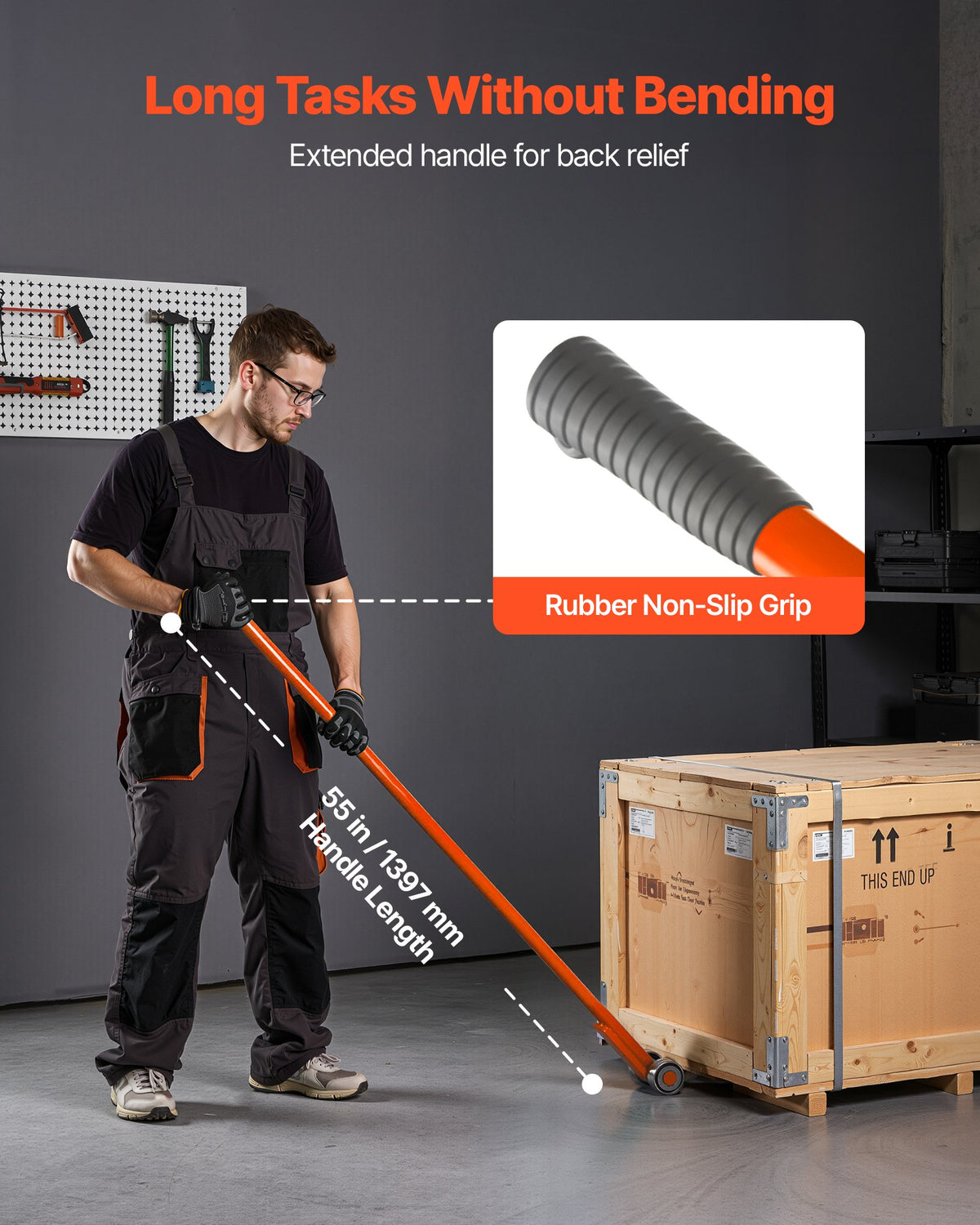 VEVOR Prylever Bar, 2994 kg Weight Capacity, 1.4 m Carbon Steel Handle Lever Dolly, Pry Lever Bar with Wheels for Large Pallets, Heavy Items, Concrete Blocks, Heavy Duty Equipment Handling