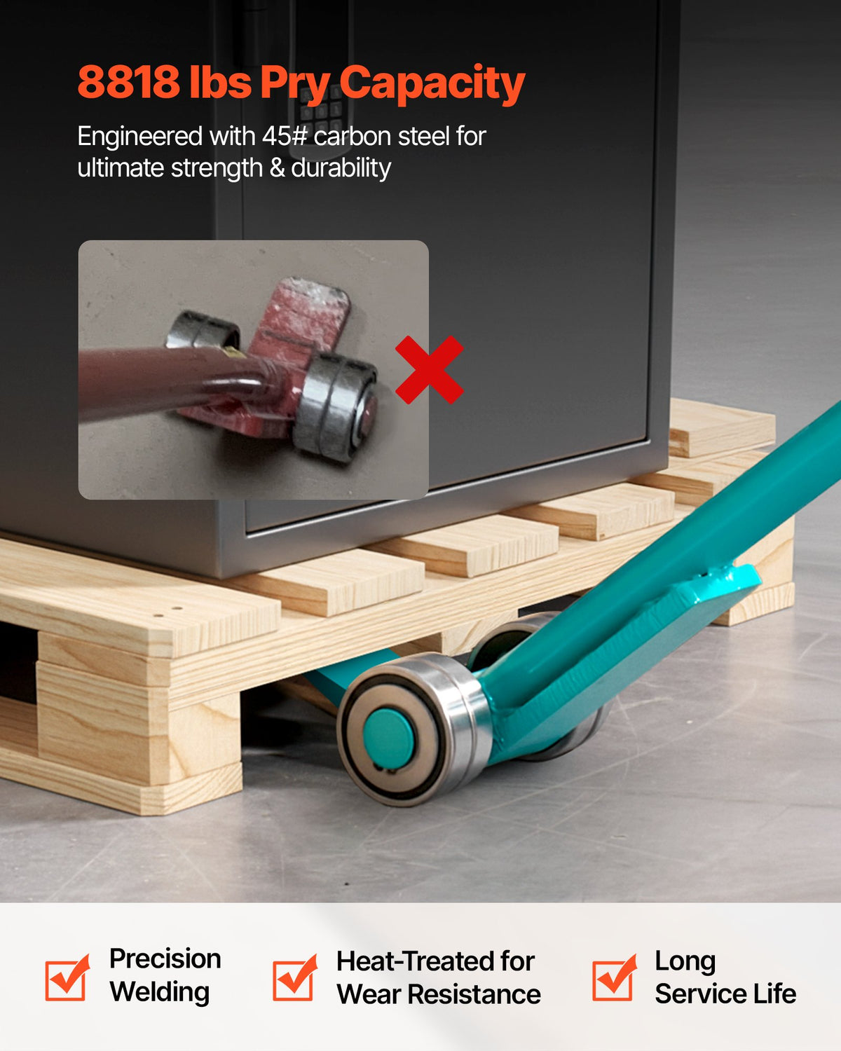 VEVOR Prylever Bar, 4 T Weight Capacity, 1.4 m Carbon Steel Handle Lever Dolly, Pry Lever Bar with Wheels for Large Pallets, Heavy Items, Concrete Blocks, Heavy Duty Equipment Handling