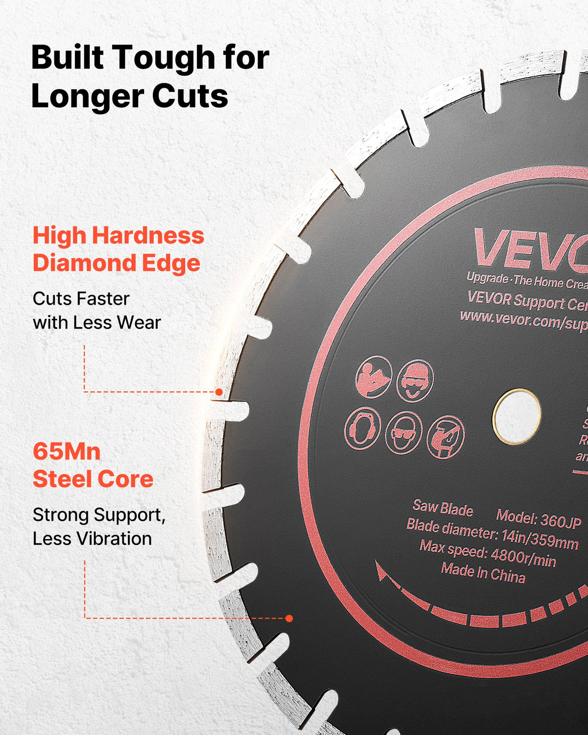 VEVOR Diamond Blades 359 mm, 3-Pack Concrete Saw Blade Set, 25.4 mm Arbor, High-Hardness Diamond Segments, 65Mn Steel Core, Dry Wet Cutting, Clean Edges for Concrete, Masonry, Brick, Stone, Granite