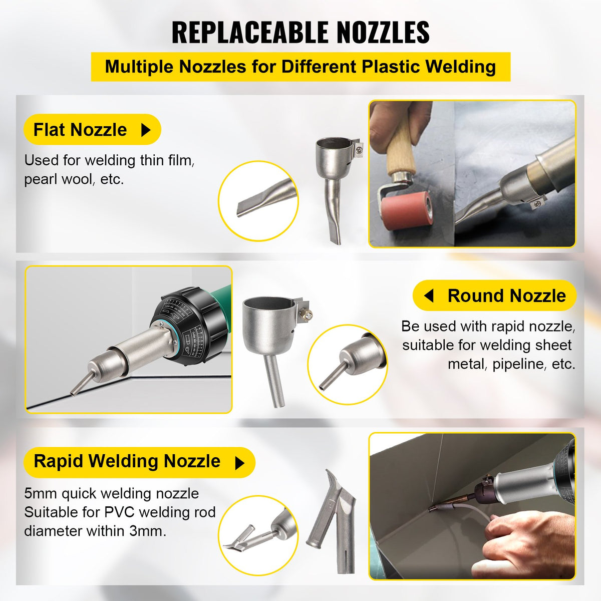 VEVOR Roofing Welder, 8 Pcs PVC Welding Gun, 1600W Hot Air Plastic Welder, 220V PVC Heat Gun, Plastic Welder with Mica Pipe Heating Core, Stepless Temperature Regulation 104-1112 °F Plastic Welder Kit