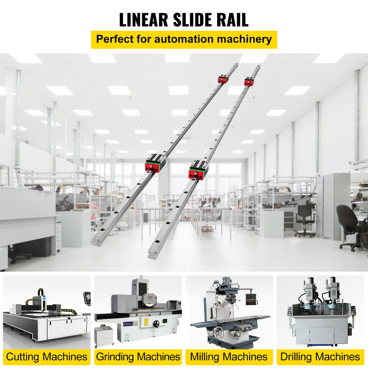 VEVOR 2X 15-1500mm Linear Guideway Rail with 4Pcs Pillow Block Carriage Bearing Block for 15mm Slotted Block Square Block Linear Rail Routers CNC Set