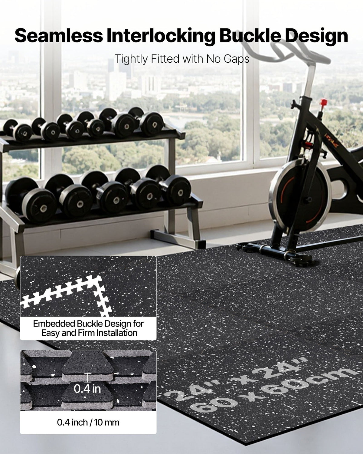 VEVOR Puzzle Exercise Mat, 12 PCS Fitness Equipment Mats, 610 x 610 x 10 mm, High-Density EVA Foam Mat Set, Interlocking Rubber Soft Tiles, Protective Floor Padding with White Dots for Home Gym Office