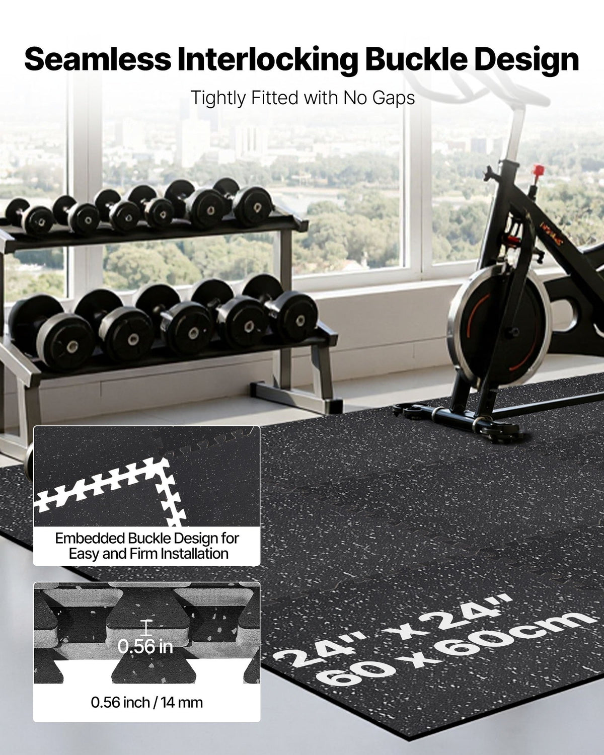 VEVOR Puzzle Exercise Mat, 12 PCS Fitness Equipment Mats, 610 x 610 x 14 mm, High-Density EVA Foam Mats Set, Interlocking Rubber Soft Tiles, Protective Floor Padding with Gray Dots for Home Gym Office