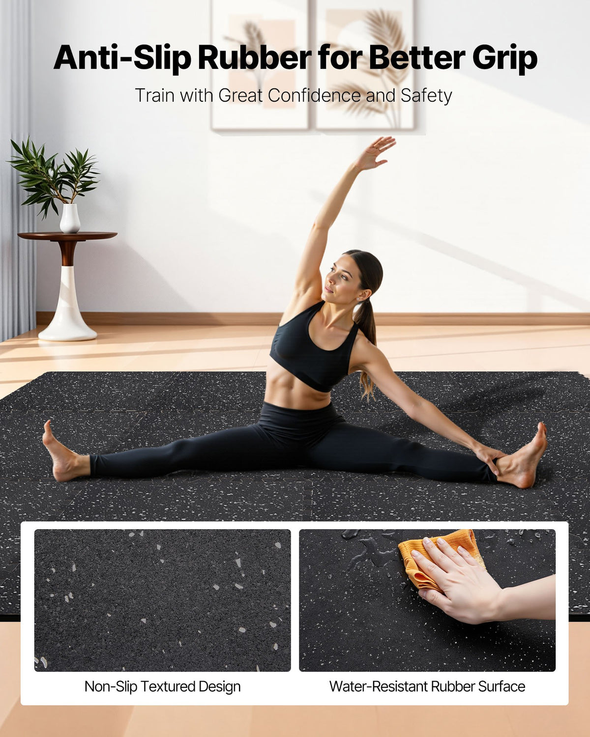 VEVOR Puzzle Exercise Mat, 24 PCS Fitness Equipment Mats, 610 x 610 x 14 mm, High-Density EVA Foam Mats Set, Interlocking Rubber Soft Tiles, Protective Floor Padding with Gray Dots for Home Gym Office