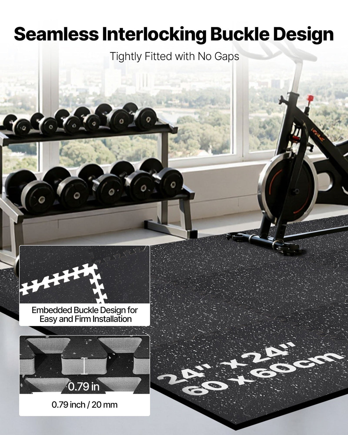 VEVOR Puzzle Exercise Mat, 12 PCS Fitness Equipment Mats, 610 x 610 x 20 mm, High-Density EVA Foam Mats Set, Interlocking Rubber Soft Tiles, Protective Floor Padding with Gray Dots for Home Gym Office