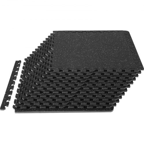 VEVOR 12 PCS 12.70 mm Thick Gym Floor Mats, 60.96 x 60.96 cm EVA Foam & Rubber Top Interlocking Workout Floor Mats with 4.46 m² Coverage, Waterproof Exercise Puzzle Flooring for Gym, Home, Garage, Basement