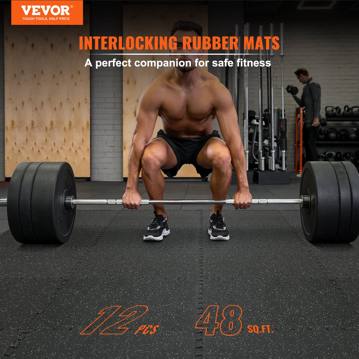 VEVOR 12 PCS 12.70 mm Thick Gym Floor Mats, 60.96 x 60.96 cm EVA Foam & Rubber Top Interlocking Workout Floor Mats with 4.46 m² Coverage, Waterproof Exercise Puzzle Flooring for Gym, Home, Garage, Basement
