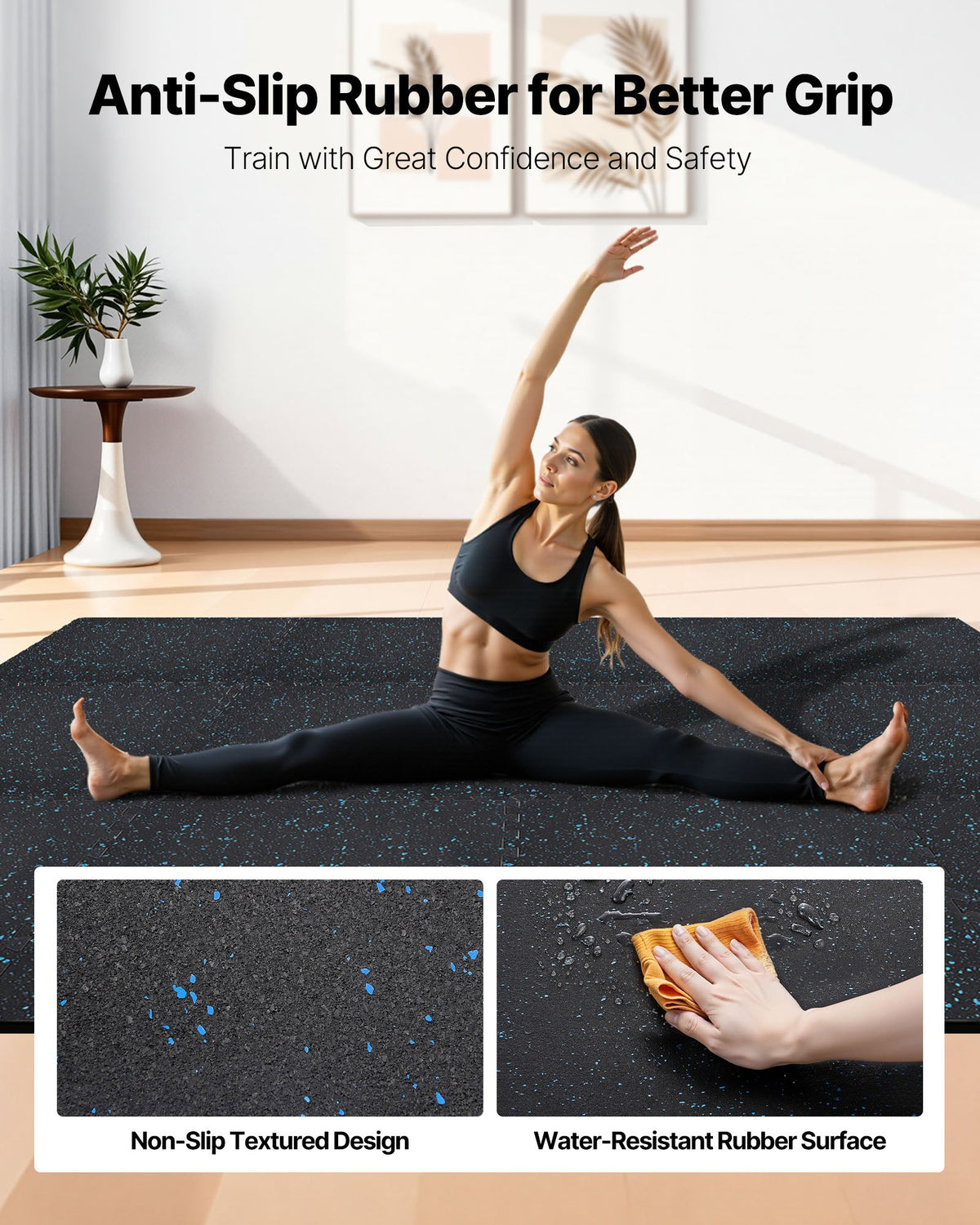 VEVOR Puzzle Exercise Mat, 24 PCS Fitness Equipment Mats, 610 x 610 x 14 mm, High-Density EVA Foam Mat Set, Interlocking Rubber Soft Tiles, Protective Floor Padding with Blue Dots for Home Gym Office