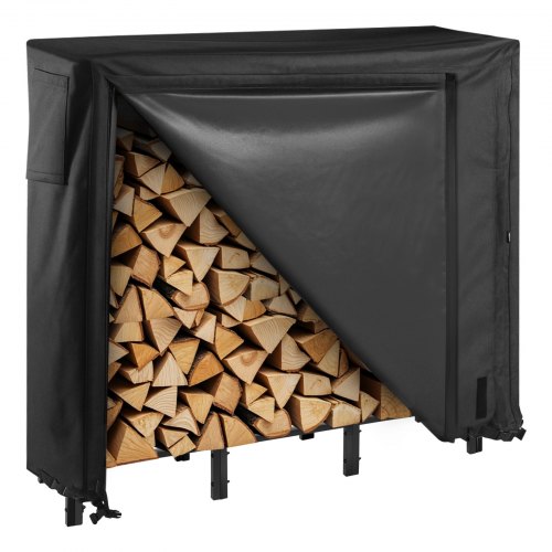 VEVOR Firewood Rack with Waterproof Cover, 1.22m Outdoor Firewood Holder, 1/4 Cord Storage Metal Log Holder, 400lb Max Weight Capacity, Full Covered, Powder-Coated Wood Storage Rack for Fireplace Deck