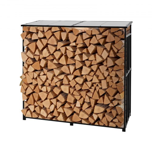 VEVOR Firewood Rack with Sloped Roof, 1.85m Outdoor Firewood Holder, 1/4 Cord Log Storage Shed, 299kg Max Weight Capacity, Powder-Coated Metal Wood Storage Rack for Fireplace Deck Backyard Garden