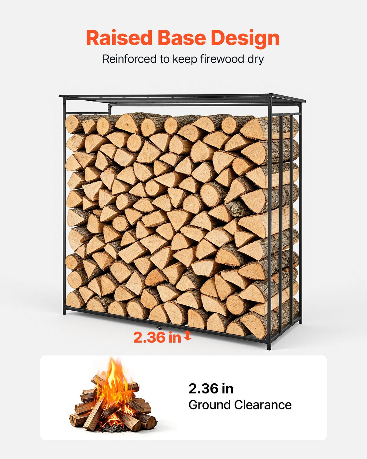 VEVOR Firewood Rack 1855 mm 3/8 Cord Heavy Duty Outdoor Wood Storage Holder, for Fireplace Patio Deck, 730 kg Load Capacity, Carbon Steel Frame Fire Log Stacker Stand, Metal Wood Pile Organizer, Black