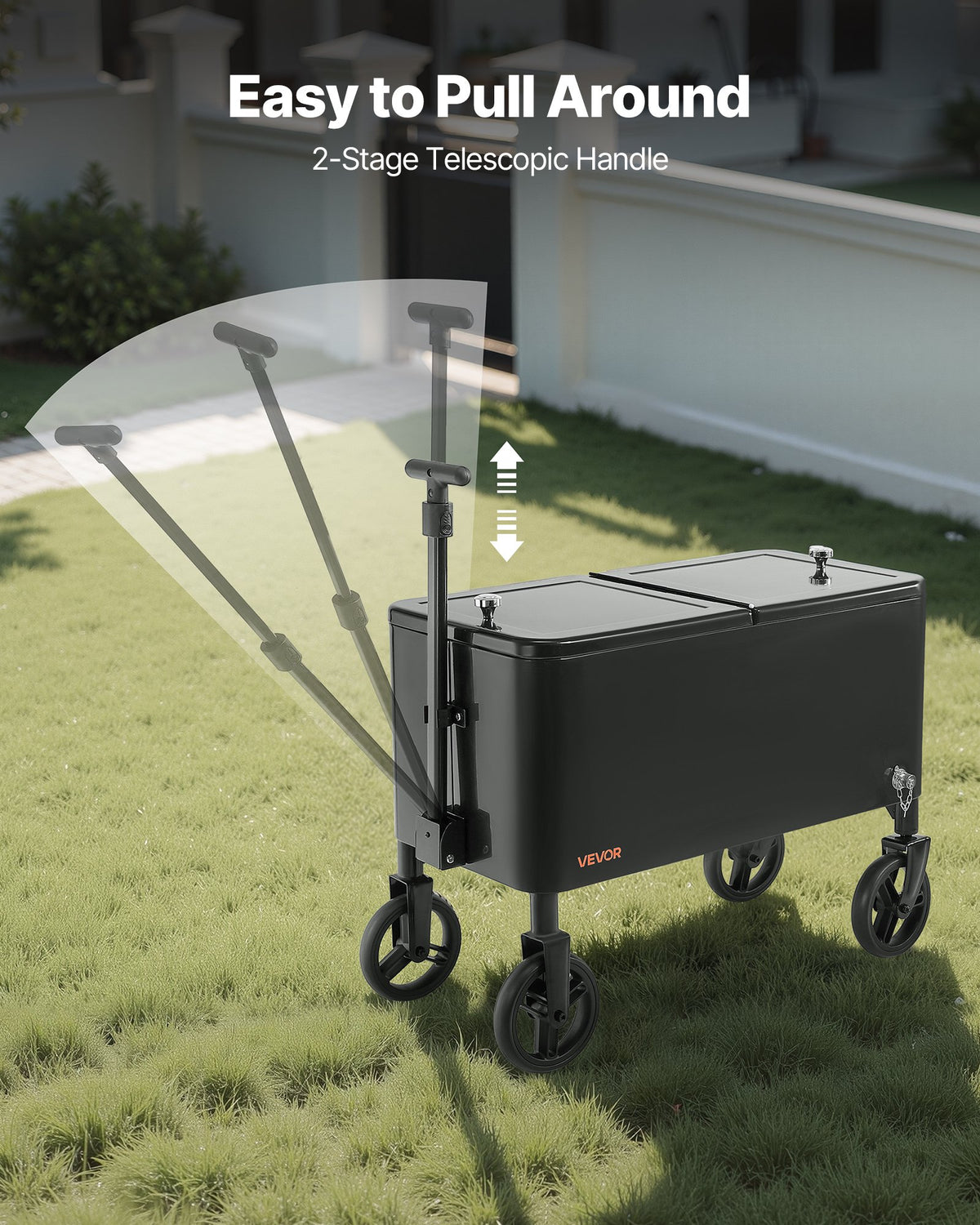 VEVOR 75.71 L Rolling Ice Chest Cart, with 2-Stage Telescopic Pull Handle and 2 Swivel Casters, Portable Table Beach Patio Party Bar Cold Drink Beverage, Outdoor Park Cart on Wheels, Black