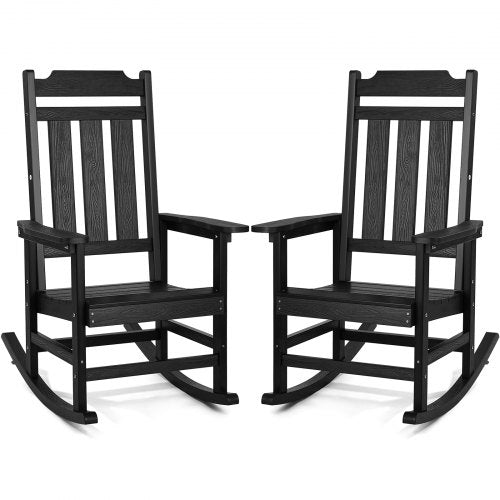 VEVOR 2 Pcs Porch Rocker, HIPS Outdoor Rocking Chair, High Back Patio Rocking Chair with Smooth Armrests, Supports up to 400 lbs, for Garden, Balcony, Porch, Black