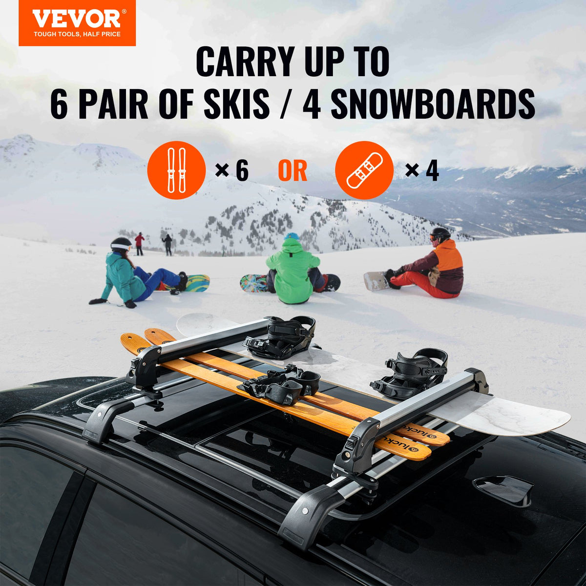 VEVOR Ski Snowboard Roof Rack 80.5 cm Universal Ski Rack for Car Roof with Lock
