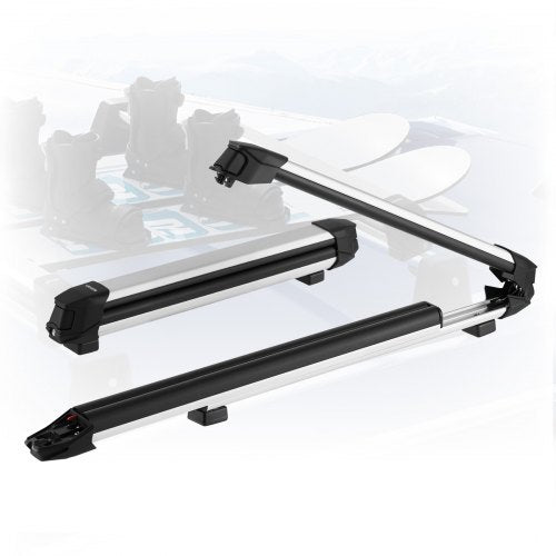 VEVOR Ski & Snowboard Roof Rack, Carry up to 6 Pairs of Skis or 4 Snowboards, 2 PCS Aluminum Universal Car Roof Rack Top Holder with Lock & Rubber Padding for Fishing Rod, Fit Most Slotted Crossbars