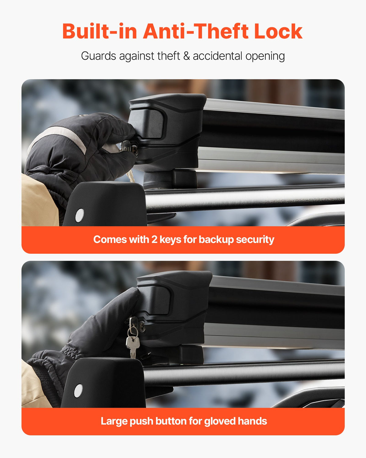 VEVOR Ski & Snowboard Roof Rack, Carry up to 6 Pairs of Skis or 4 Snowboards, 2 PCS Aluminum Universal Car Roof Rack Top Holder with Lock & Rubber Padding for Fishing Rod, Fit Most Slotted Crossbars