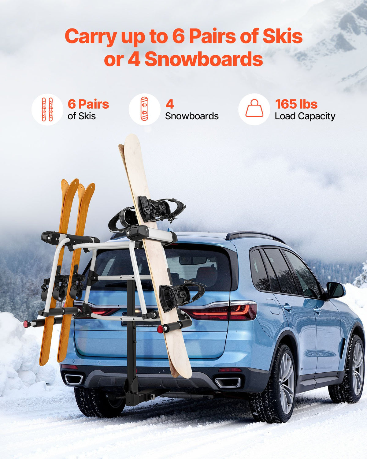 VEVOR Hitch Mounted Ski & Snowboard Rack