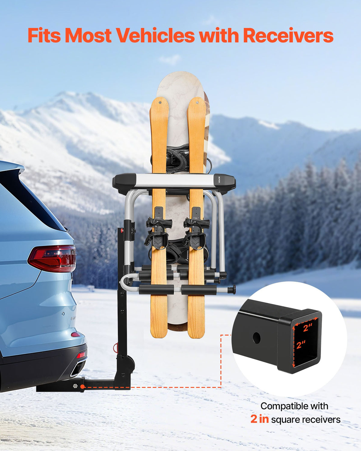 VEVOR Hitch Mounted Ski & Snowboard Rack