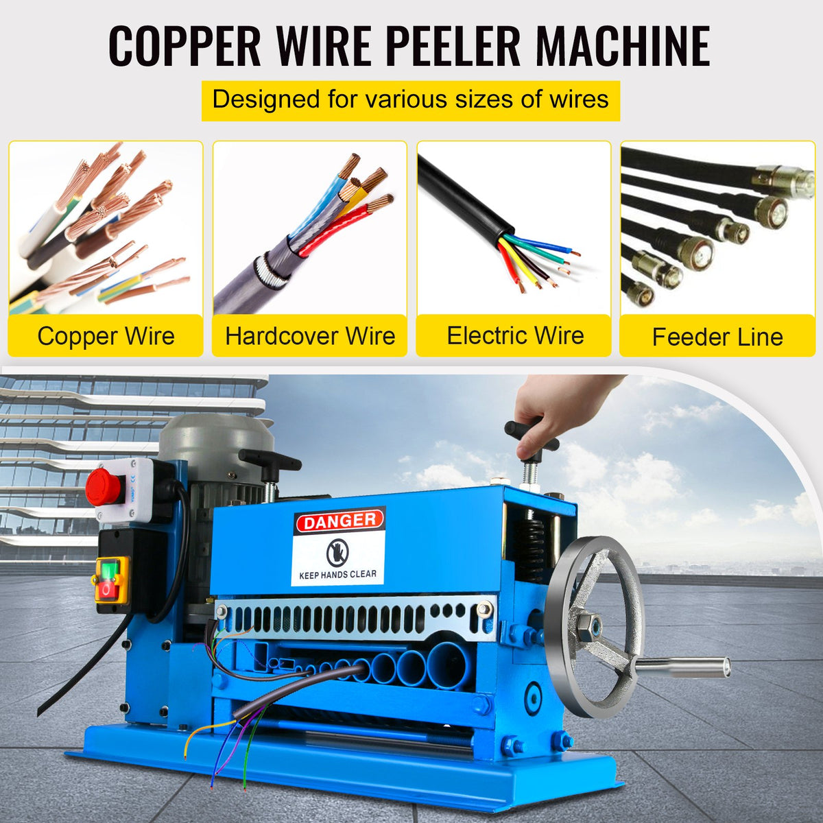 VEVOR 1.5-38MM Automatic Wire Stripping Machine 370W Kinds Of Metal Cable Wire Stripper With 10 Blades  Powered Electric Wire Stripper 15 M/Min