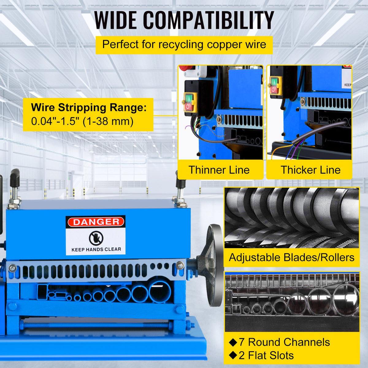 VEVOR 1.5-38MM Automatic Wire Stripping Machine 370W Kinds Of Metal Cable Wire Stripper With 10 Blades  Powered Electric Wire Stripper 15 M/Min