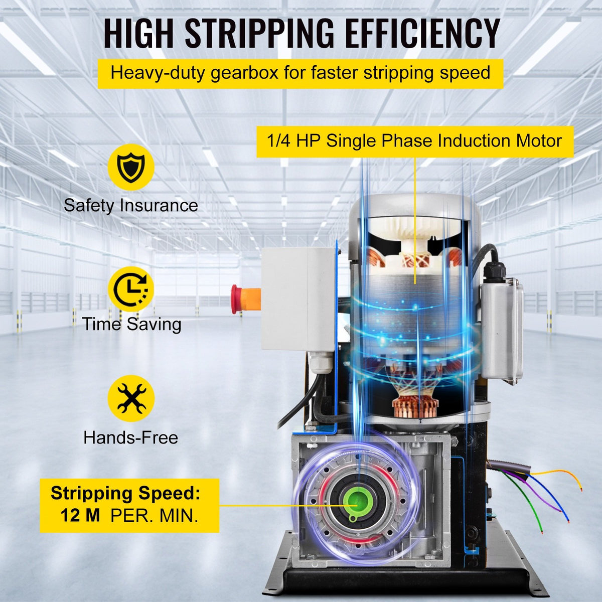 VEVOR 1.5-38MM Automatic Wire Stripping Machine 370W Kinds Of Metal Cable Wire Stripper With 10 Blades  Powered Electric Wire Stripper 15 M/Min