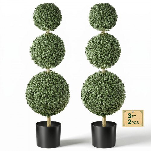 VEVOR Artificial Boxwood Topiary Triple Ball 914 mm Set of 2 Greenery Decor, Premium PE Fake Trees, Year-Round Indoor & Outdoor Faux Green Plant for Front Door, Entryway, Porch, Balcony, Patio, Garden