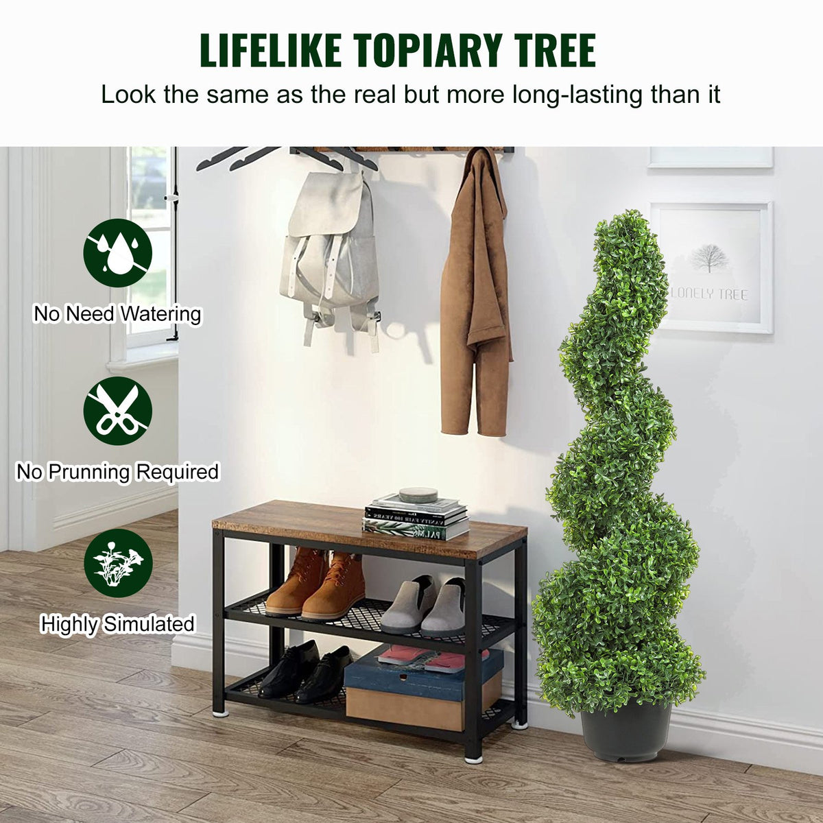 VEVOR Artificial Topiaries Boxwood Trees, 3ft Tall (2 Pieces) Faux Topiary Plant Outdoor, All-year Green Feaux Plant w/ Replaceable Leaves for Decorative Indoor/Outdoor/Garden