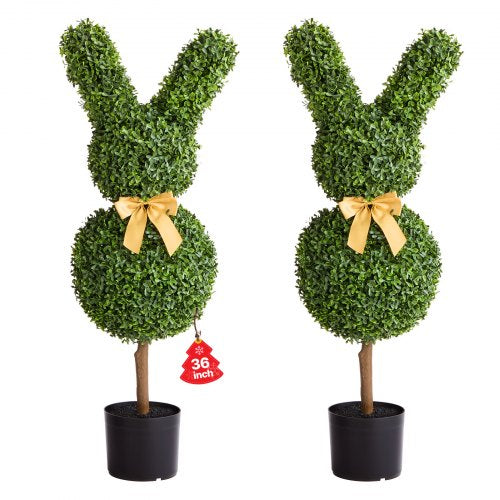 VEVOR Artificial Topiary Bunny-Shape Boxwood Ball, 2 Set 914mm Faux Boxwood Plant Balls, Fake Silk Tree Look Real, Easy Assembly for Decor Front Porch Outdoor Patio Garden Balcony Backyard Indoor