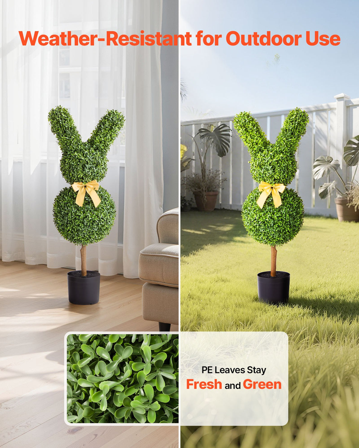 VEVOR Artificial Topiary Bunny-Shape Boxwood Ball, 2 Set 914mm Faux Boxwood Plant Balls, Fake Silk Tree Look Real, Easy Assembly for Decor Front Porch Outdoor Patio Garden Balcony Backyard Indoor