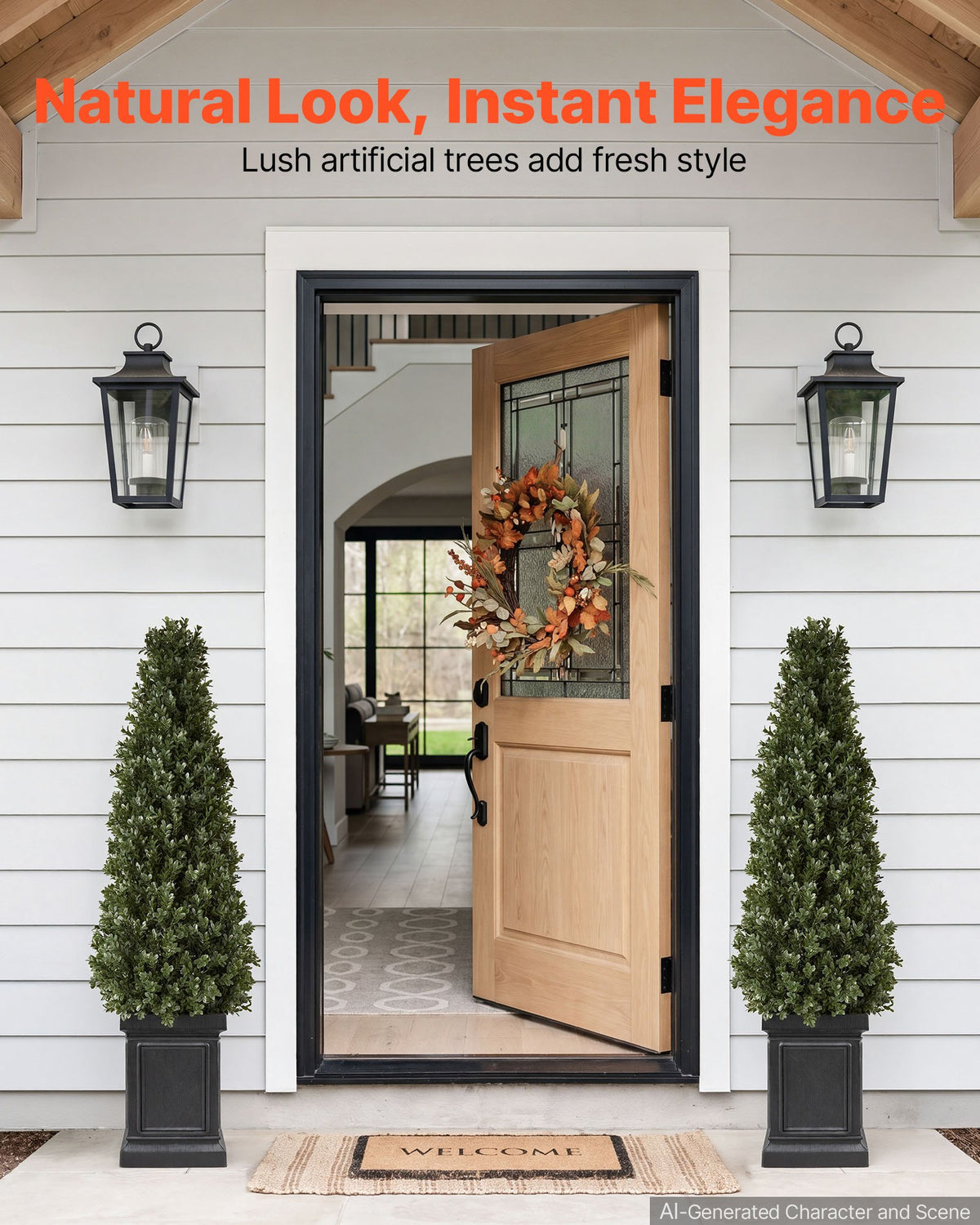 VEVOR Artificial Boxwood Topiary 1000 mm Set of 2 with Sturdy Pot Greenery, Premium PE Fake Trees, Year-Round Indoor & Outdoor Faux Green Plant for Front Door, Entryway, Porch, Balcony, Patio, Garden