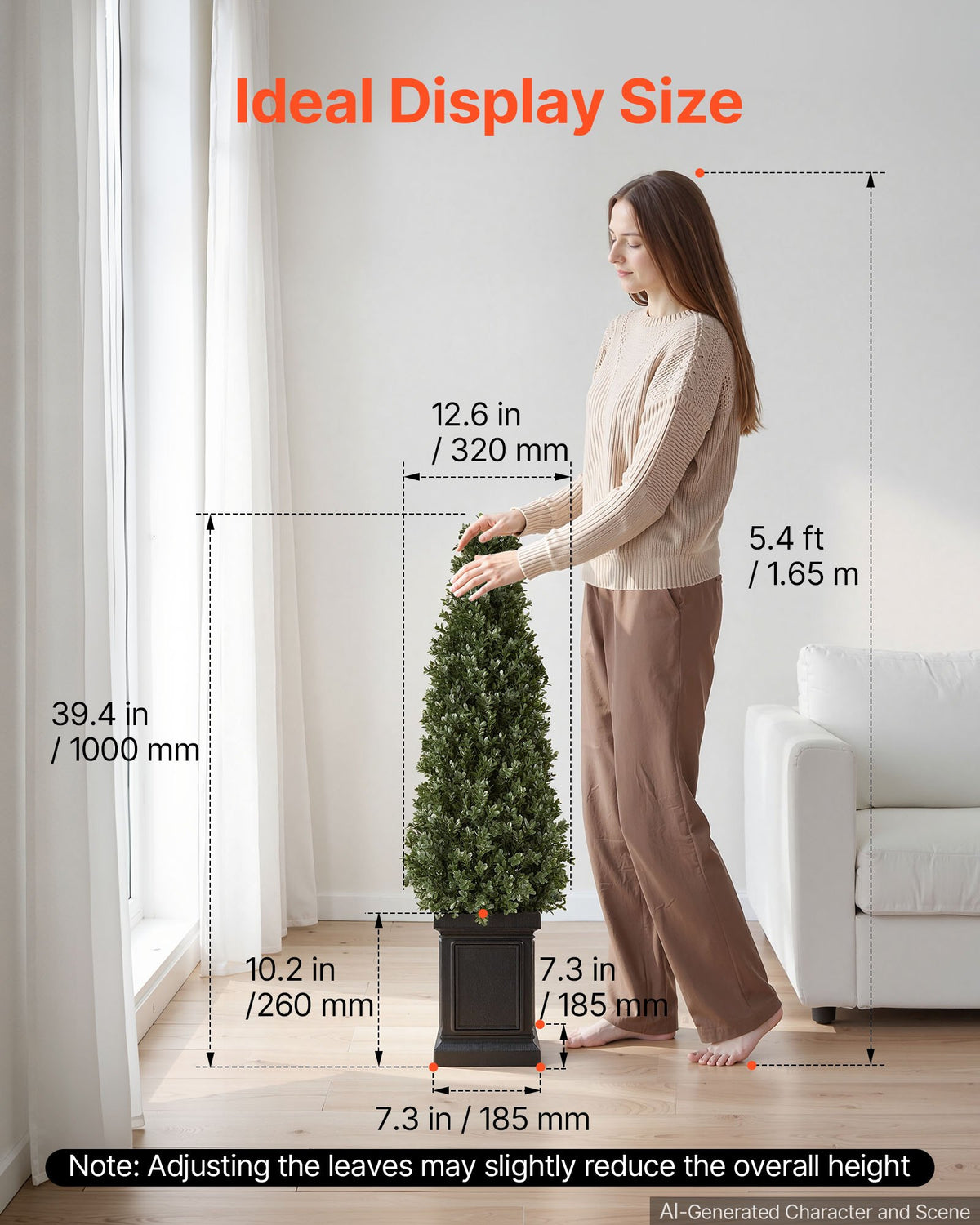 VEVOR Artificial Boxwood Topiary 1000 mm Set of 2 with Sturdy Pot Greenery, Premium PE Fake Trees, Year-Round Indoor & Outdoor Faux Green Plant for Front Door, Entryway, Porch, Balcony, Patio, Garden