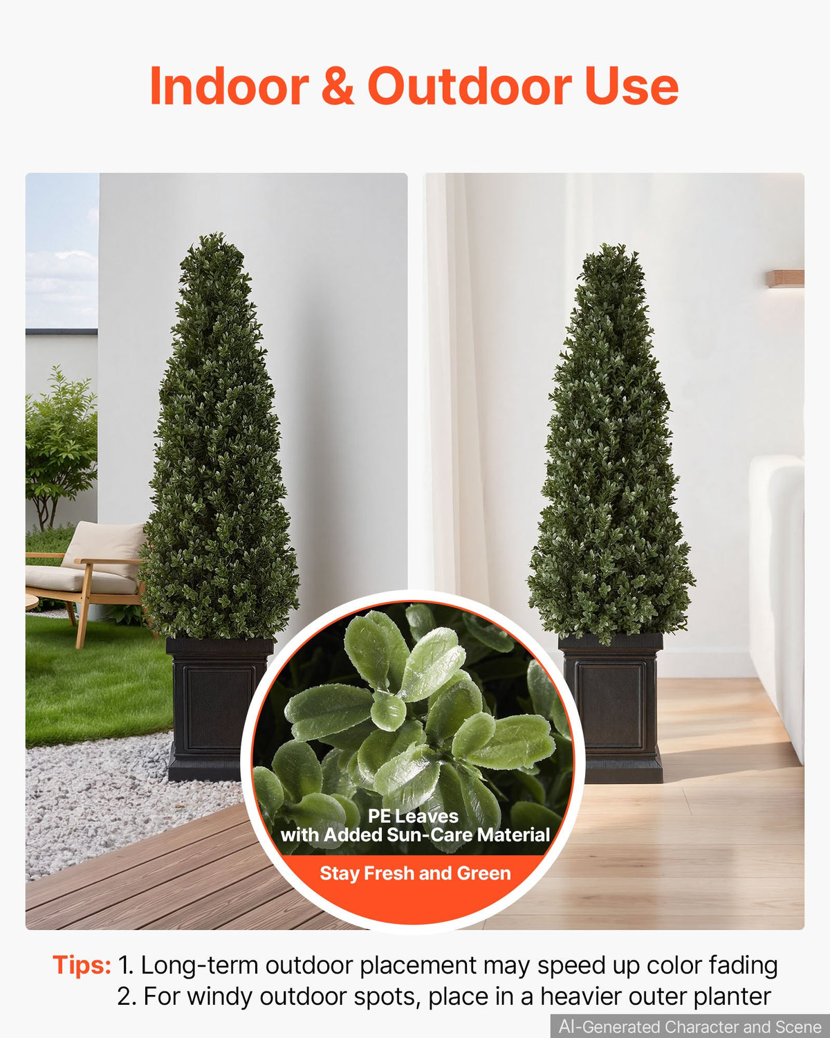 VEVOR Artificial Boxwood Topiary 1000 mm Set of 2 with Sturdy Pot Greenery, Premium PE Fake Trees, Year-Round Indoor & Outdoor Faux Green Plant for Front Door, Entryway, Porch, Balcony, Patio, Garden