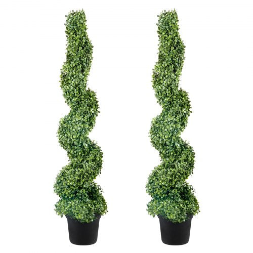 VEVOR Artificial Topiaries Boxwood Trees, 121.9 cm Tall (2 Pieces) Faux Topiary Plant Outdoor, All-year Green Feaux Plant w/ Replaceable Leaves for Decorative Indoor/Outdoor/Garden