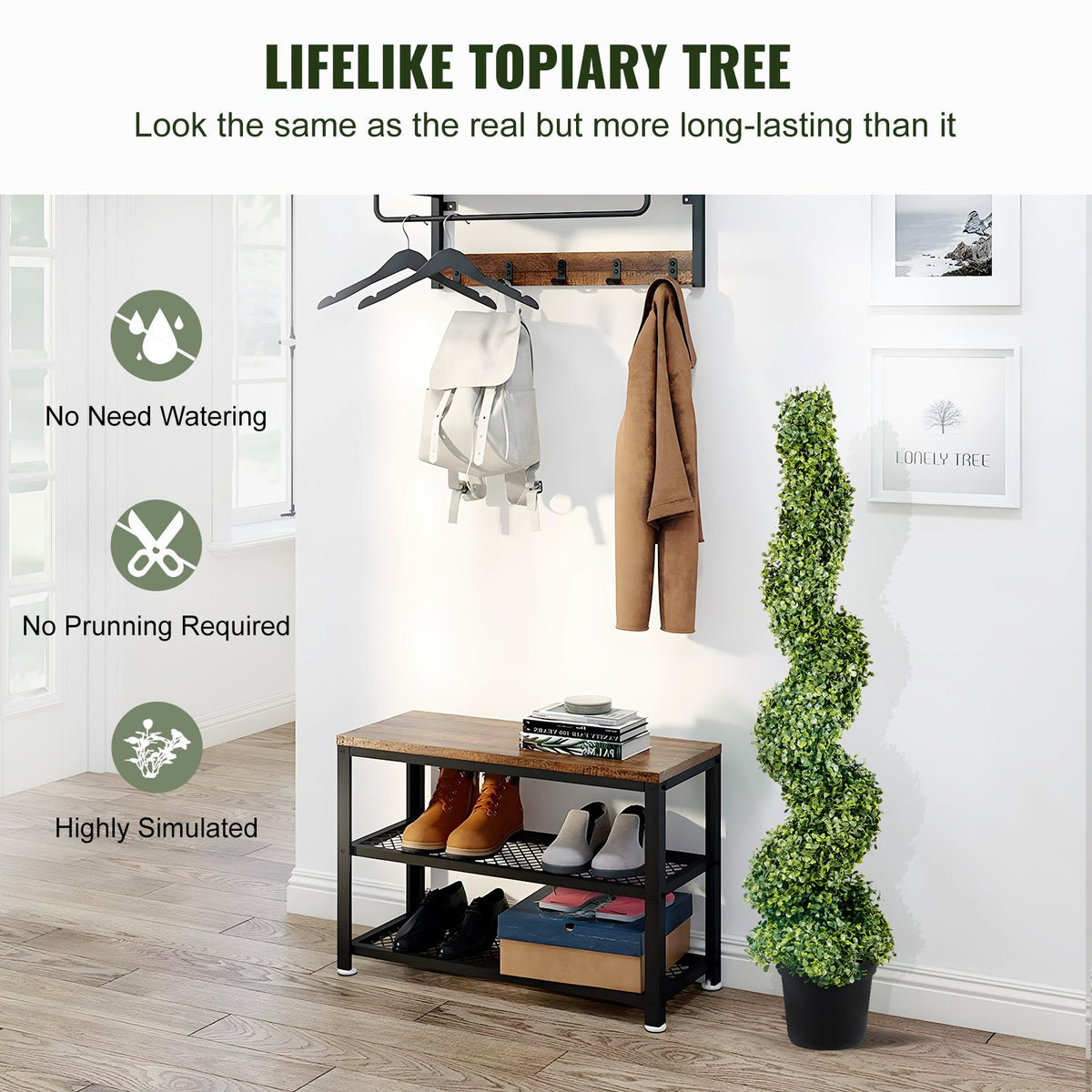 VEVOR Artificial Topiaries Boxwood Trees, 121.9 cm Tall (2 Pieces) Faux Topiary Plant Outdoor, All-year Green Feaux Plant w/ Replaceable Leaves for Decorative Indoor/Outdoor/Garden