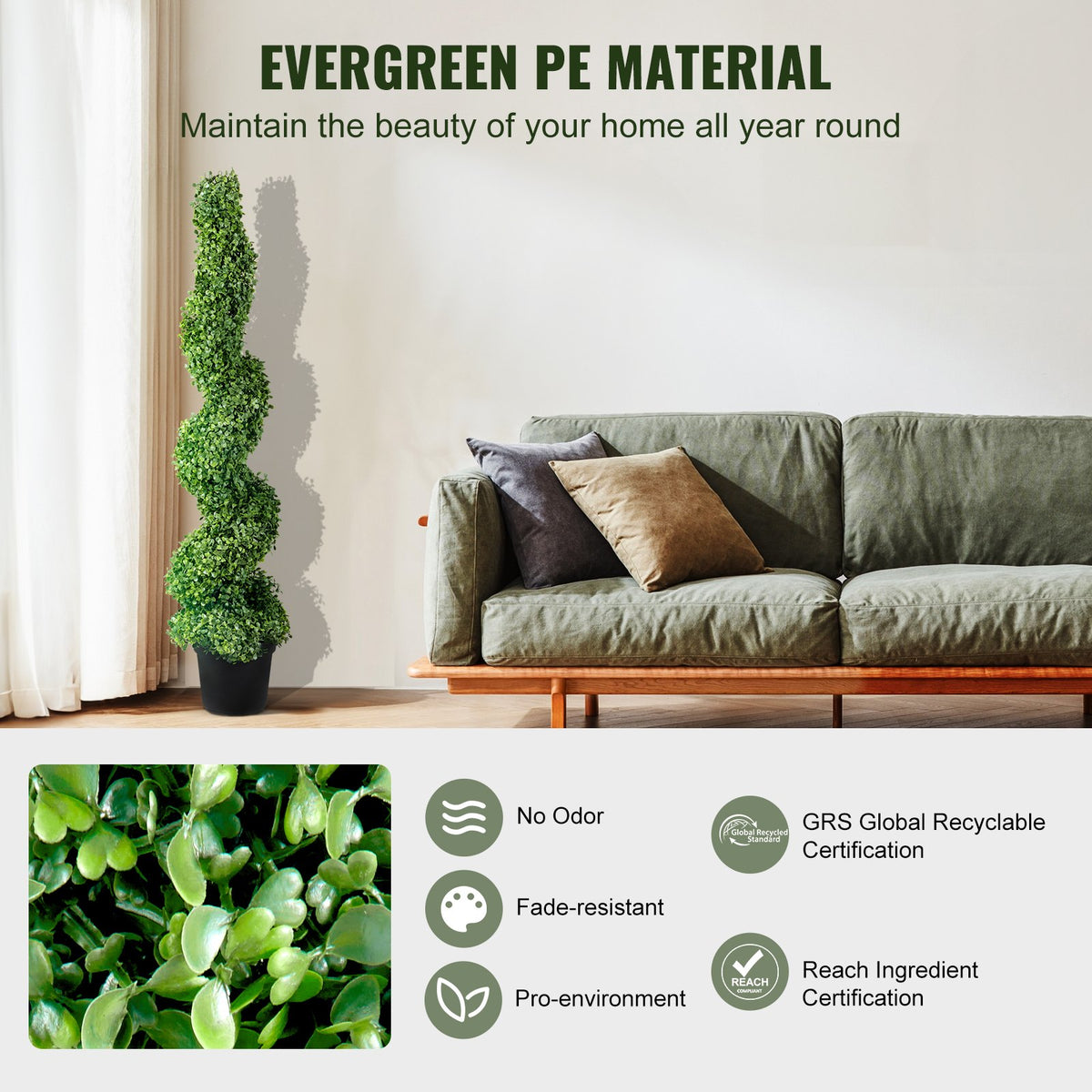 VEVOR Artificial Topiaries Boxwood Trees, 121.9 cm Tall (2 Pieces) Faux Topiary Plant Outdoor, All-year Green Feaux Plant w/ Replaceable Leaves for Decorative Indoor/Outdoor/Garden